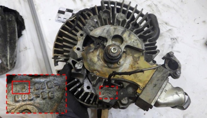 An engine recovered from an unmanned aerial vehicle involved in the Aramco oil facility. Saudi Aramco attack
