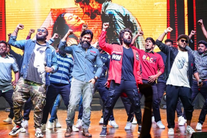 Yash and Vijay Deverakonda at a promotional event of Dear Comrade. Yash and Vijay Deverakonda