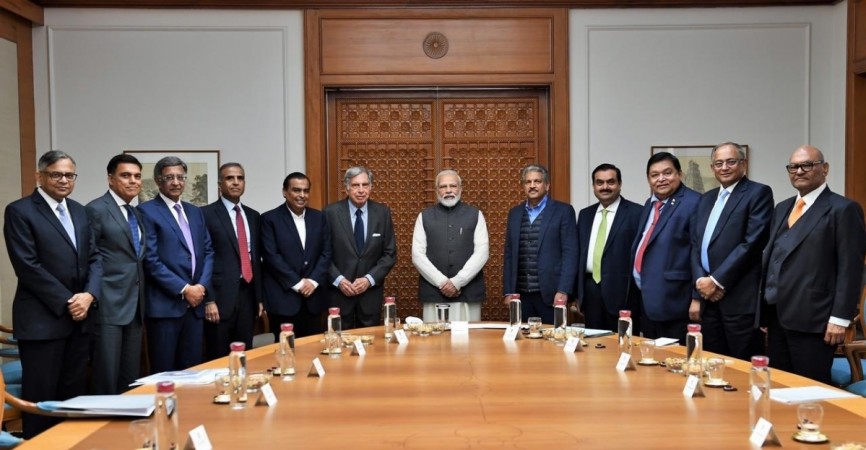 Prime Minister Narendra Modi meets top business leaders. Prime Minister Narendra Modi with industralists
