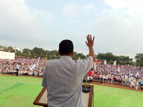 Delhi Chief Minister Arvind Kejriwal addresses at an election rally during campaigning for AAP's candidate from Bramhapuri Assembly constituency Paromita Goswami ahead of Maharashtra Assembly elections, in Nagpur on Oct 18, 2019. delhi election 2020