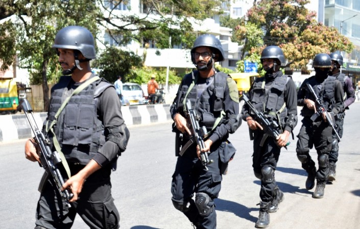 Bengaluru: Garuda Force personnel patrol the Race Course Road amid high security arrangements in place in view of the upcoming Republic Day celebrations, in Bengaluru on Jan 24, 2020. garuda force