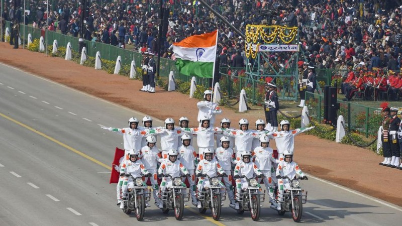 The bikers performed several daring acts on moving bikes before a human pyramid on multiple motorcycles brought up the rear. CRPF women biker