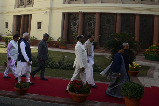 President Ram Nath Kovind, Vice President M Venkaiah Naidu, Prime Minister Narendra Modi and Lok Sabha Speaker Om Birla arrive to attend the Budget Session at Parliament. Budget session