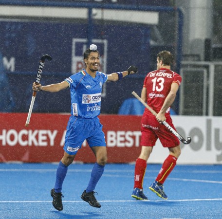 Indian striker Dilpreet Singh celebrates a goal against Belgium Dilpreet Singh