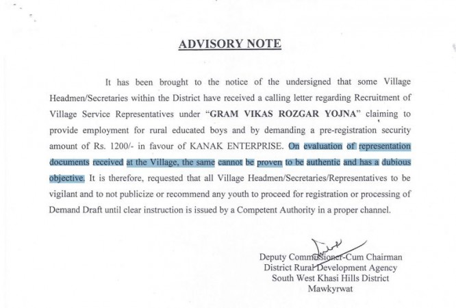 Meghalaya advisory Job scam Meghalaya