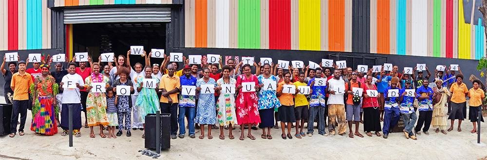 The staff of the Vanuatu Tourism Office and vendors of the new Vanuatu Handicrafts Market wishing everyone a joyous World Tourism Day Happy World Tourism Day from Vanuatu Islands