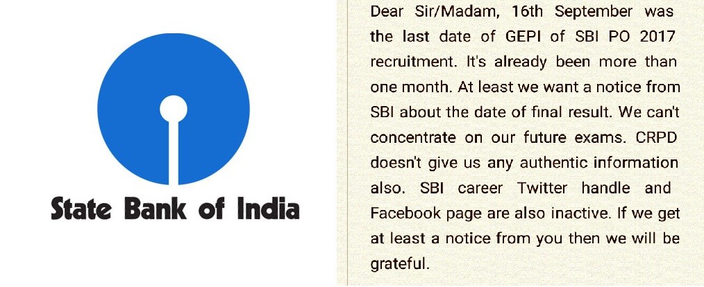 Candidates request State Bank of India to announce the results of SBI PO examination. State Bank of India, SBI PO