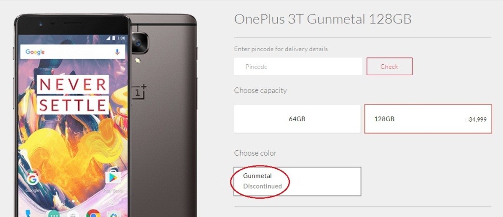 OnePlus 3T 128GB version discontinued by the company. OnePlus 3T 128GB