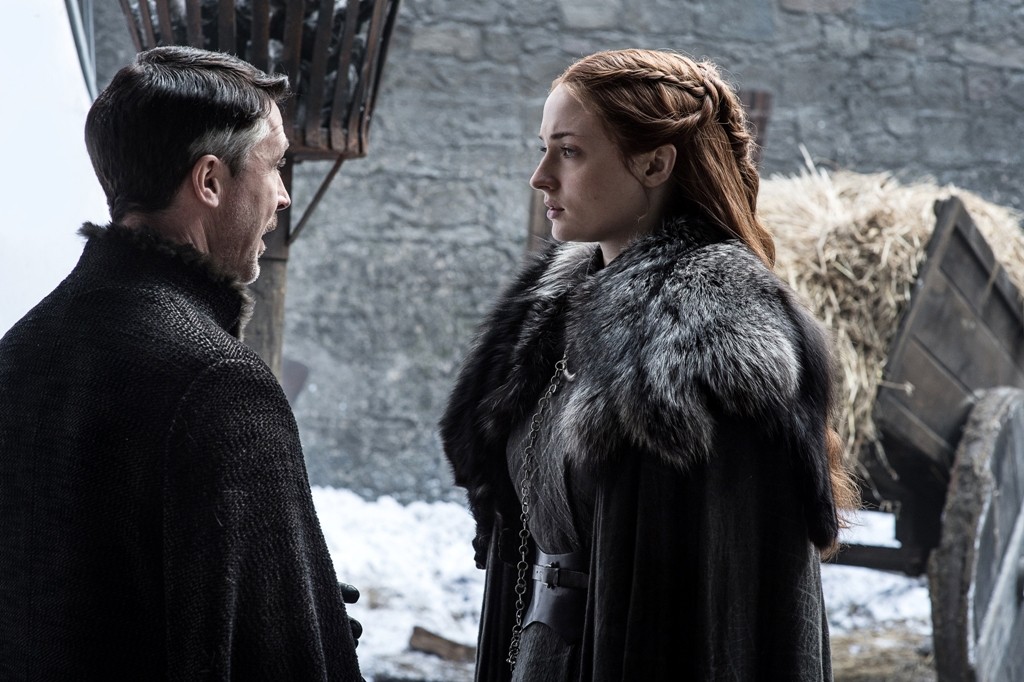 Sophie Turner as Sansa Stark with Aidan Gillen as Peter Baelish Sophie Turner as Sansa Stark with Aidan Gillen as Peter Baelish
