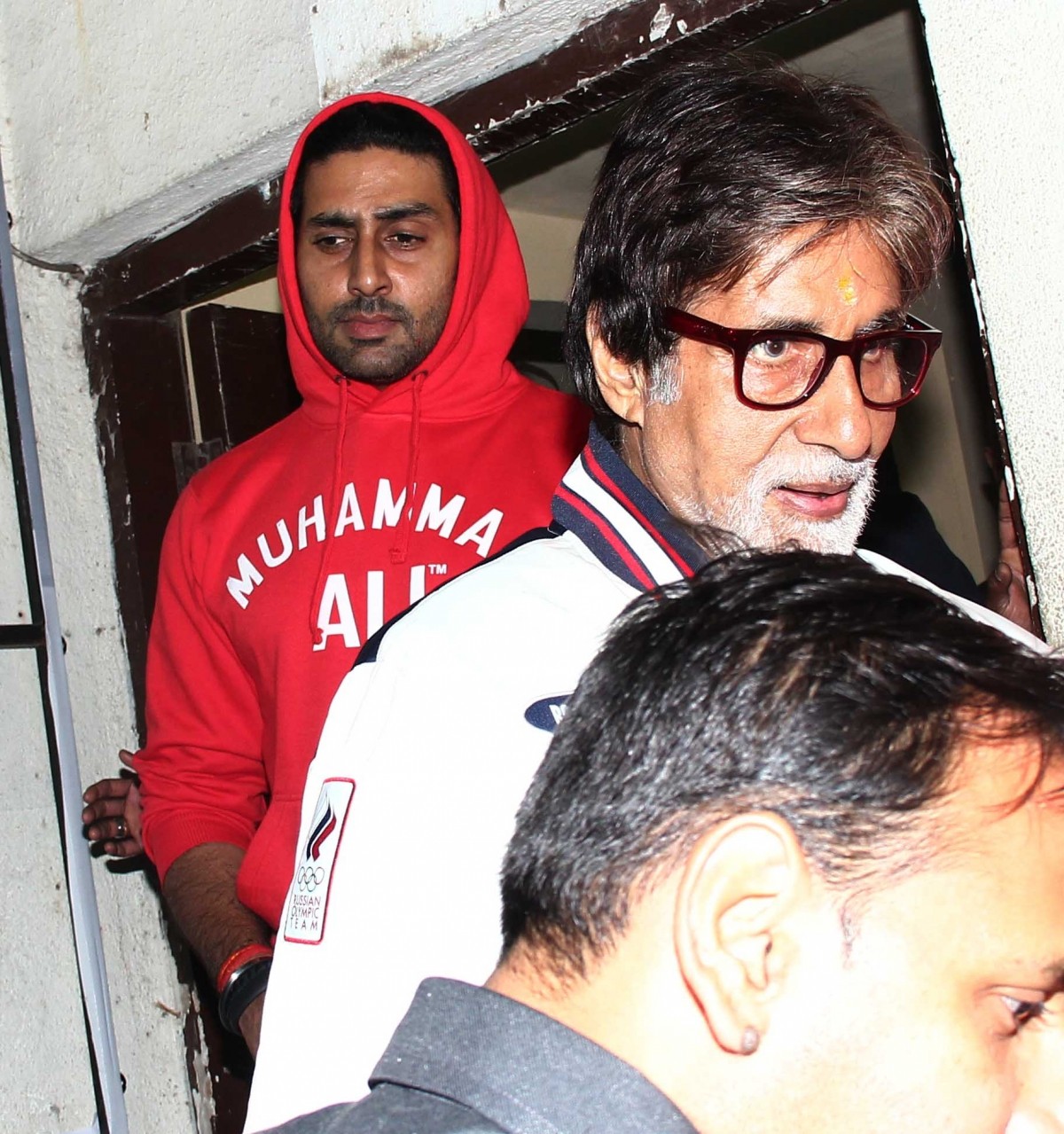 Abhishek Bachchan and Amitabh Bachchan coming out of PVR after watching 'X-Men: Days Of Future Past' Amitabh Bachchan and Abhishek Bachchan