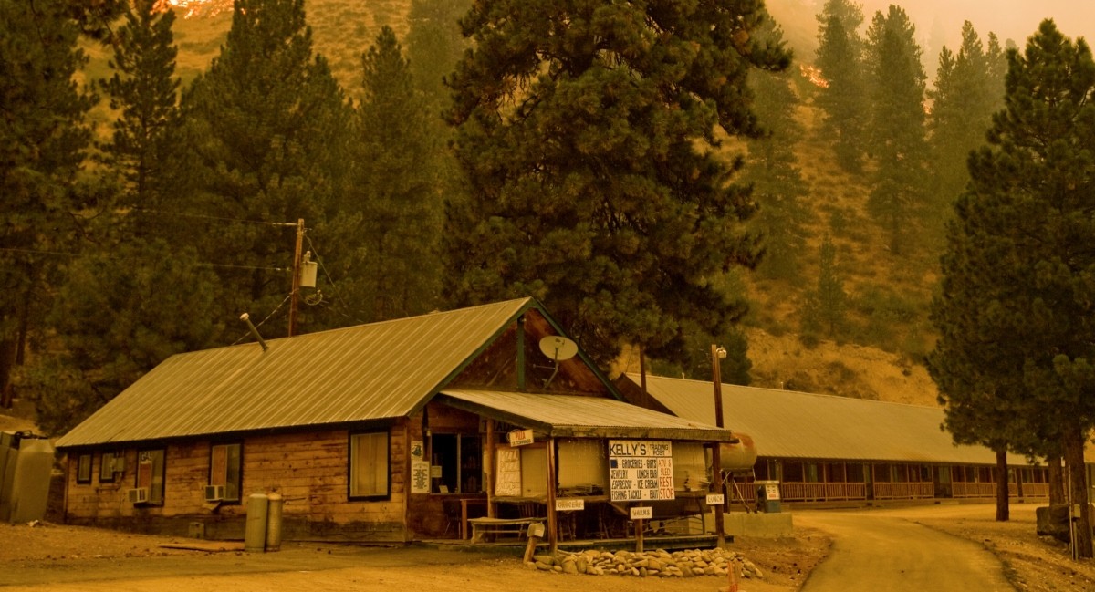 Forest and brush above Kelly's Trading Post in Boise National Forest in the community of Featherville, Idaho, in this U.S. Boise city