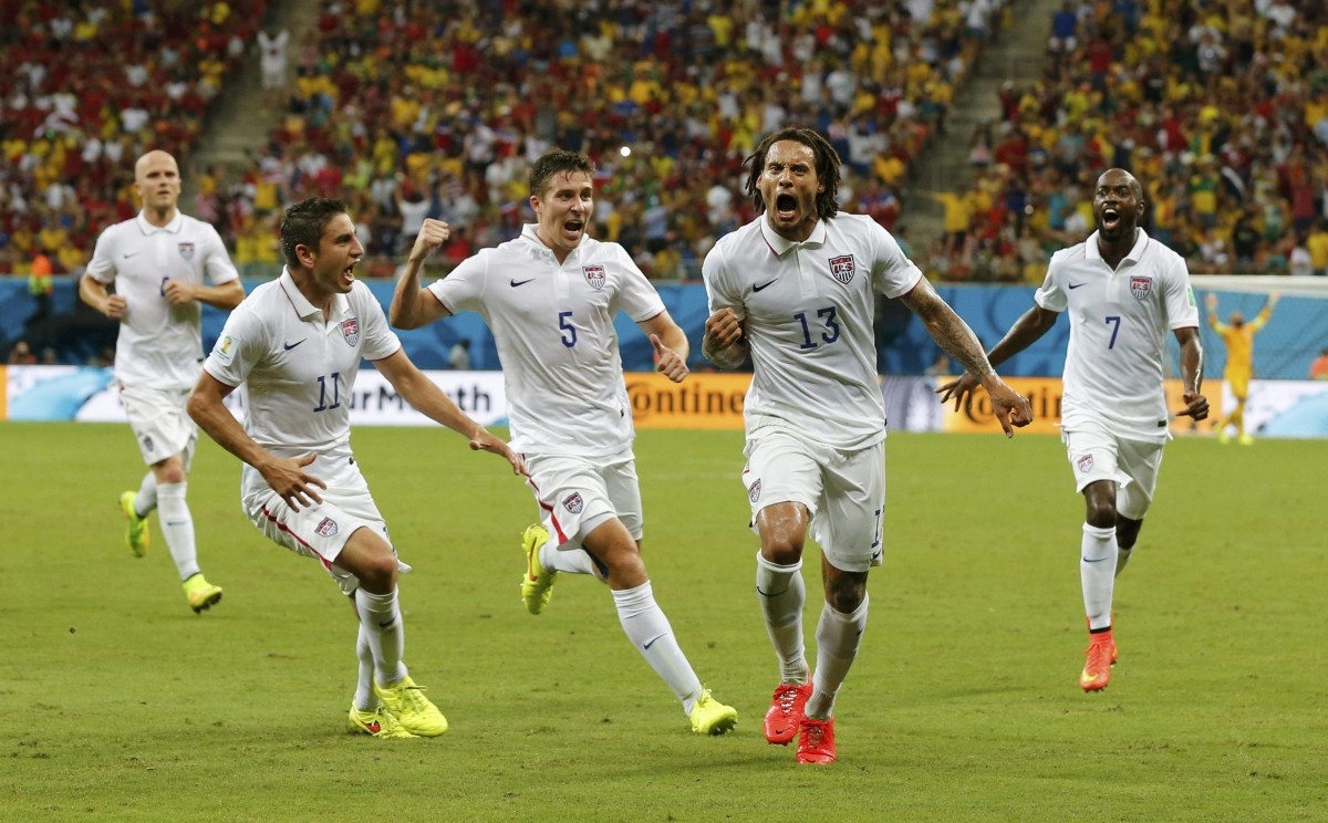 Jermaine Jones of the U.S. celebrates after scoring a goal during the 2014 World Cup G match between Portugal and the U.S. at the Amazonia arena USA vs Portugal