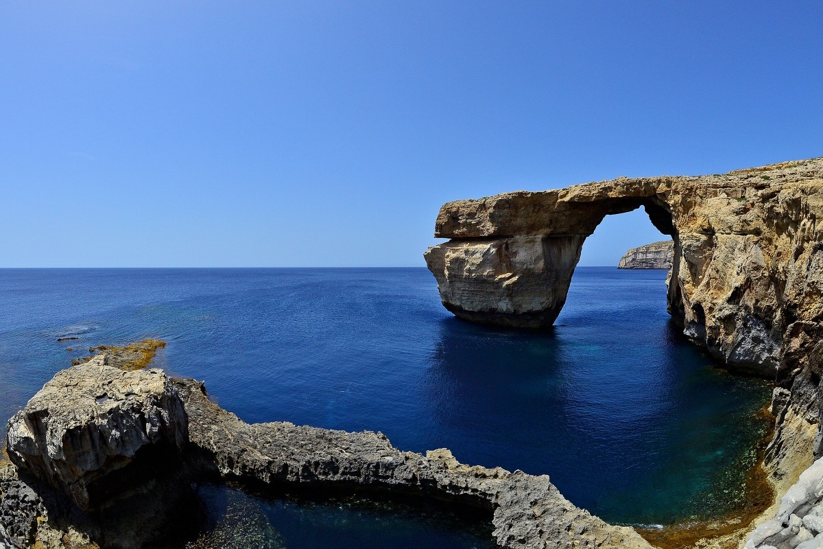 The natural arch 'The Azure Window' is seen at Dwejra Bay on May 20, 2014 in Dwejra/Gozo, Malta. Malta