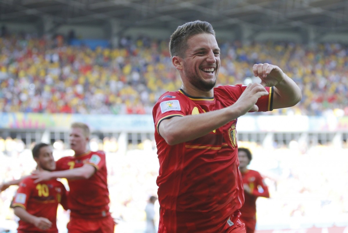 Belgium's Mertens celebrates after scoring a goal against Algeria during their 2014 World Cup Group H soccer match at the Mineirao stadium in Belo Horizonte Belgium v Algeria