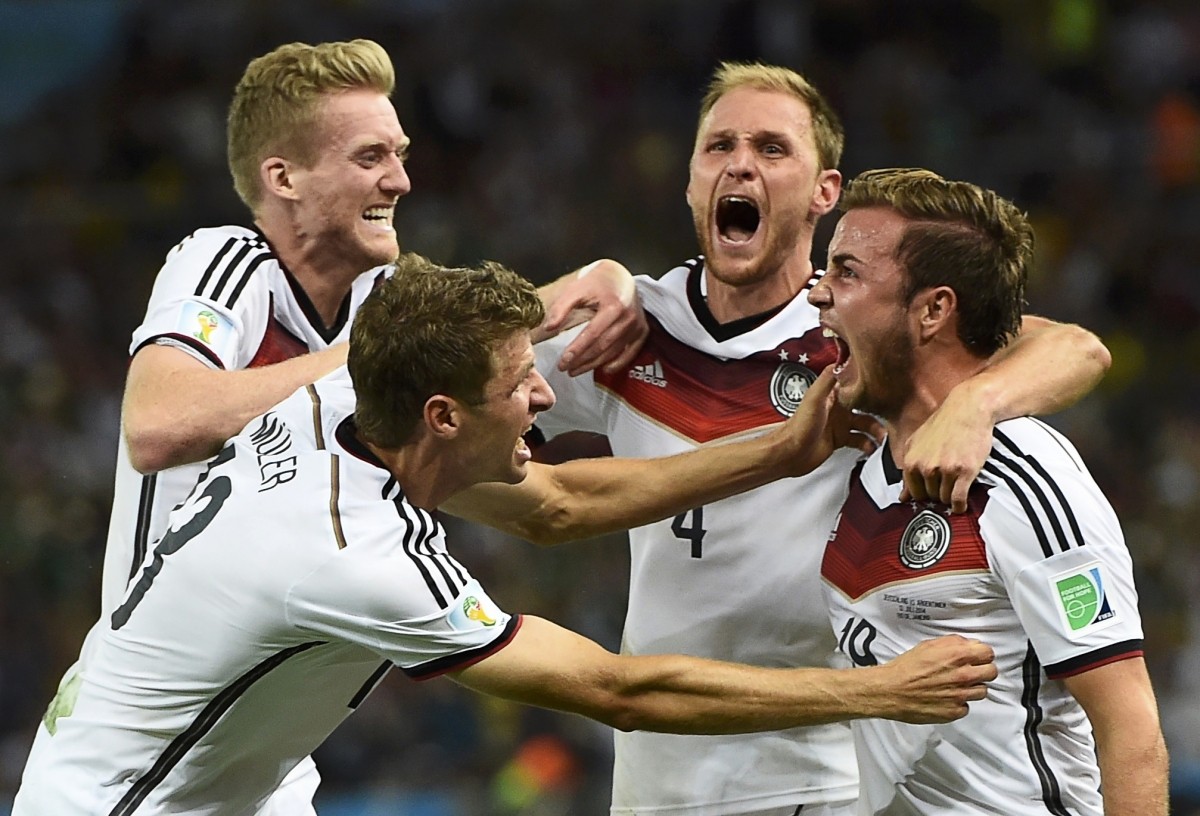 Germany's Goetze celebrates his goal against Argentina with teammates during extra time in 2014 World Cup final at the Maracana stadium in Rio de Janeiro. Germany vs Argentina