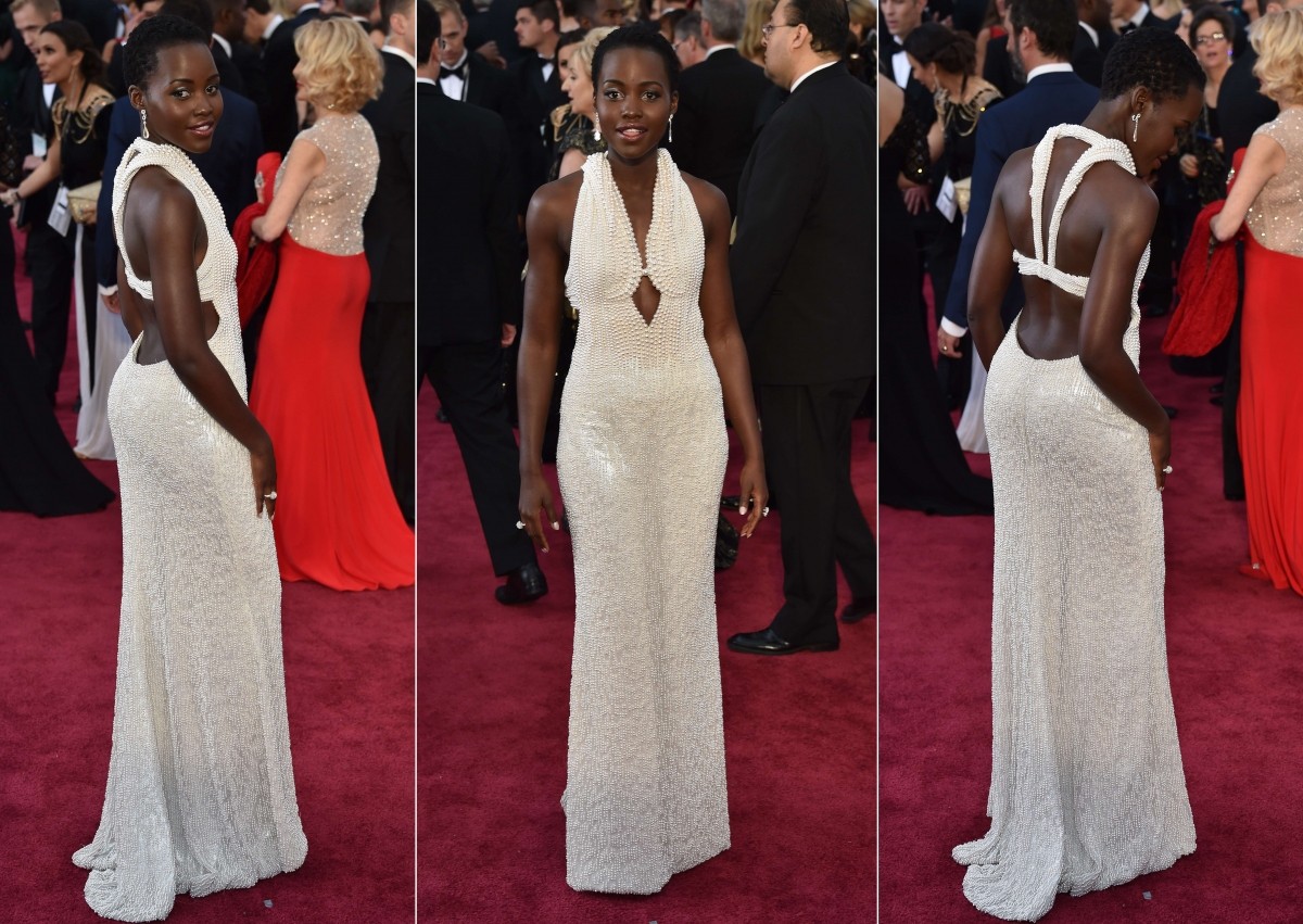 Lupita Nyong'o 2015 Oscars dress, which was a custom Calvin Klein dress, was made with over 6,000 pearls worth $150,000 (£115,500). Lupita Nyong'o