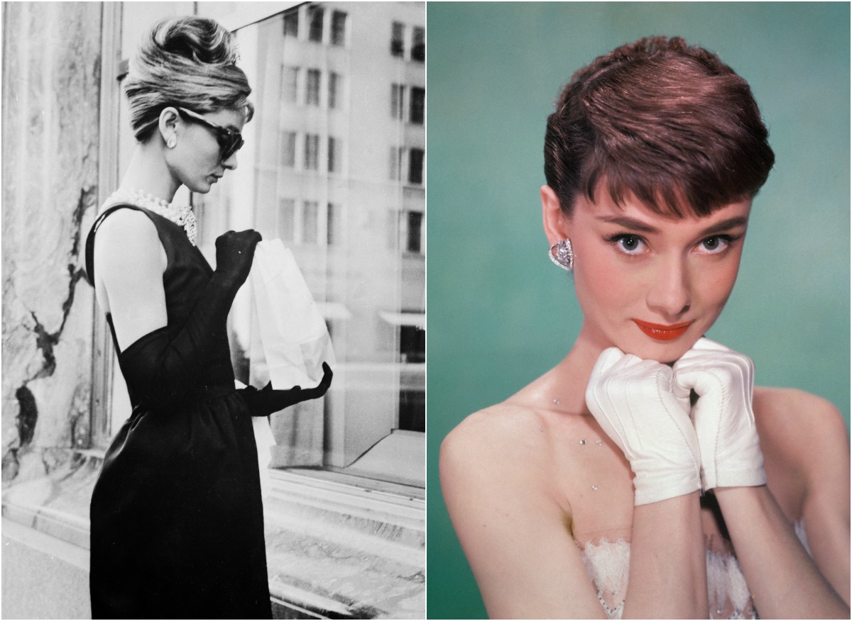(L) Audrey Hepburn's black Givenchy dress from Breakfast At Tiffany's fetched under a million dollars at auction. (R) Portrait Of Audrey Hepburn Audrey Hepburn