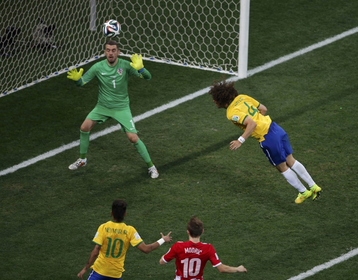 Brazil's David Luiz misses a header Brazil v Croatia