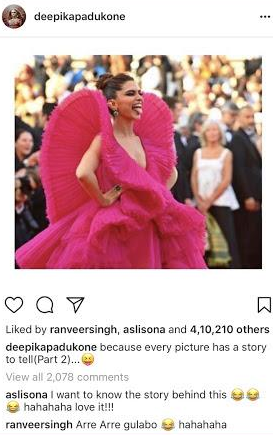Ranveer Singh comments on Deepika Padukone's post Ranveer Singh comments on Deepika's post