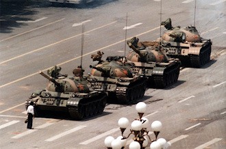 The photograph of a lone man standing in front of a column of advancing battle tanks is the most enduring image of the Tiananmen incidents in the Chinese capital Beijing in June 1989. Tank Man of Tiananmen: The iconic image of a lone man stopping a column of battle tanks in Beijing on June 5, 1989.