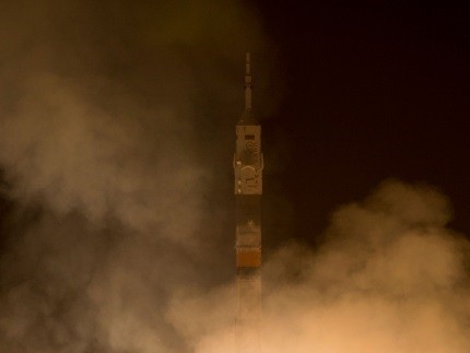 The Soyuz TMA-12M rocket launches from Baikonur Cosmodrome in Kazakhstan on 26 March