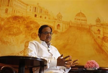 Finance Minister Palaniappan Chidambaram speaks during an interview with Reuters in New Delhi October 7, 2013.