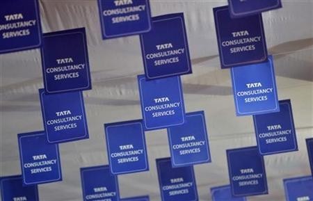Logos of Tata Consultancy Services (TCS) are displayed at the venue of the annual general meeting of the software services provider in Mumbai, June 29, 2012. Logos of Tata Consultancy Services (TCS) are displayed at the venue of the annual general meeting of the software services provider in Mumbai, June 29, 2012.