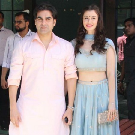   Arbaaz Khan and his girlfriend Giorgia Andriani go to the puja at Arpita Khan Sharma 