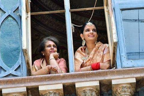 Queen Trishika Kumari Devi (right) with Maharani Pramoda Kumari. Trishika Kumari Devi