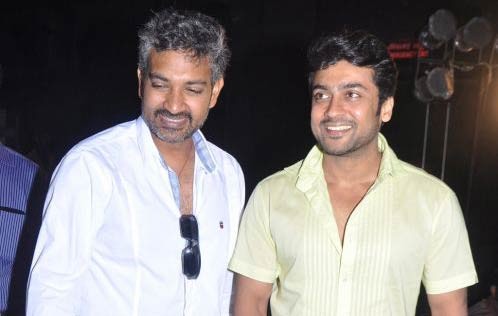 A picture of SS Rajamouli and Suriya. Suriya-SS Rajamouli