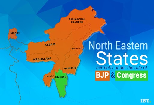 North eastern states of India currently under the rule of BJP and Congress North eastern states of India currently under the rule of BJP and Congress