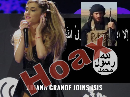 Report claiming that American singer and actress Ariana Grande has joined Isis is a hoax