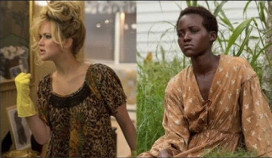 Jennifer Lawrence in 'American Hustle' and Lupita in '12 Years a Slave'/Videograb