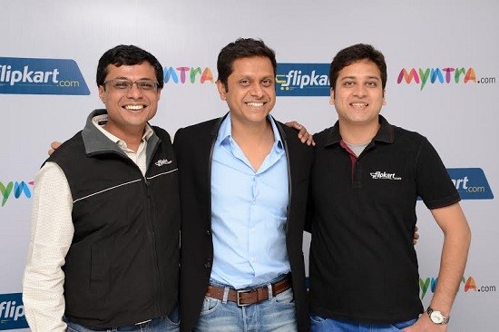 Flipkart founders Sachin Bansal, Mukesh Bansal and Binny Bansal. (L-R) Sachin Bansal, Co founder & CEO, Flipkart, Mukesh Bansal, Co founder & CEO, Myntra, Binny Bansal, Co founder & COO,Flipkart at the press conference to announce the deal.
