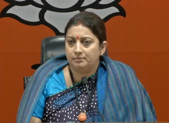 Union Minister and BJP leader Smriti Irani addresses a press conference at the party's headquarter in New Delhi, on Feb 5, 2019. Union Textiles Minister Smriti Irani