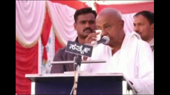 H D Devegowda seen wiping tears while announcing that his grandson Prajwal Revanna will be the Congress-JD(S) candidate for the Hassan Lok Sabha constituency. H D Devegowda