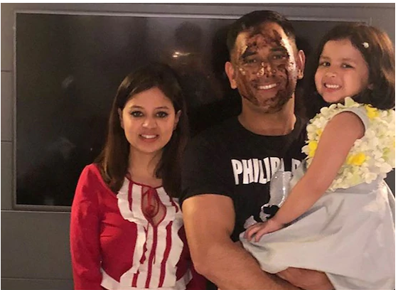 MS Dhoni with his wife Sakshi and daughter Ziva MS Dhoni birthday