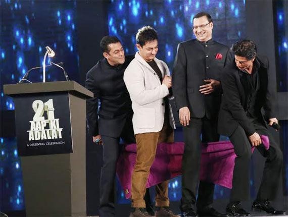 Salman Khan, Shah Rukh Khan and Aamir Khan with Rajat Sharma on 'Aap Ki Adalat' Salman Khan, Shah Rukh Khan and Aamir Khan with Rajat Sharma on 'Aap Ki Adalat'