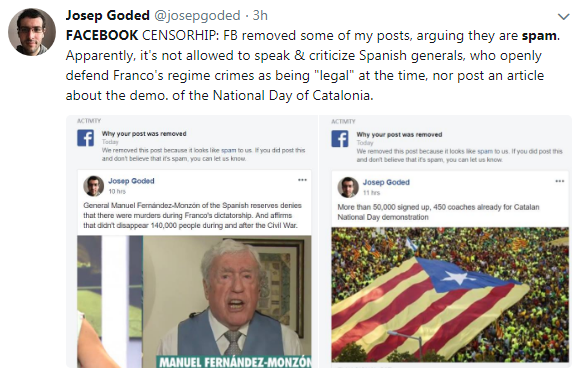Facebook marking people's post as spam