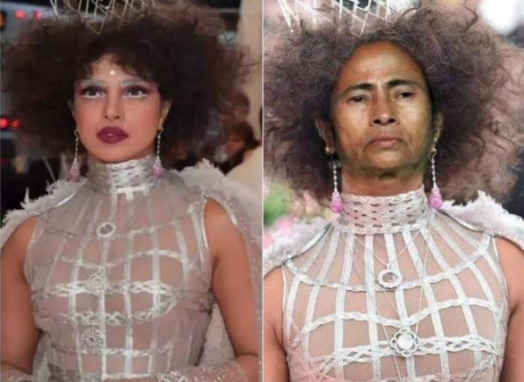 Priyanka Chopra at MET Gala 2019 and Mamata Banerjee meme. Priyanka Chopra at MET Gala 2019 and Mamata Banerjee meme