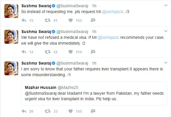 Sushma tweets back to Pakistani lawyer