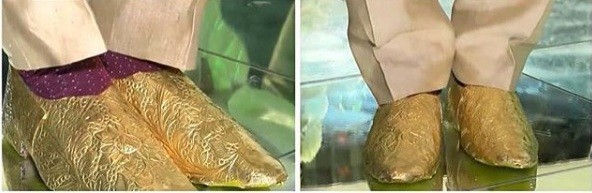 Pakistani groom's golden shoe Pakistani groom's golden shoe