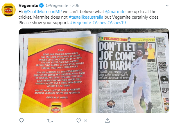 The tweet by Vegemite tagging Australia's Prime Minister Scott Morrison Vegemite Tweet