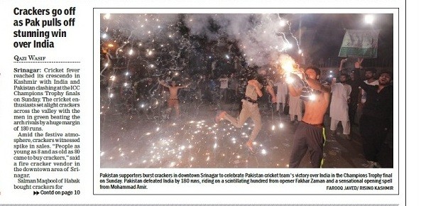 Kashmir Reader, India vs Pakistan, Champions Trophy final