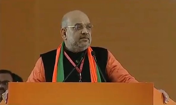 BJP President Amit Shah addresses during the two-day long National Council meeting at Ramlila Maidan in New Delhi, on Jan 11, 2019. Amit shah