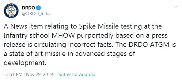 DRDO's reply to Rafael on Spike sales pitch DRDO's reply to Rafael on Spike sales pitch