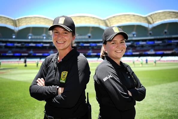 Polosak and Sheridan made history by umpiring during a WBBL match Claire Polosak Eloise Sheridan