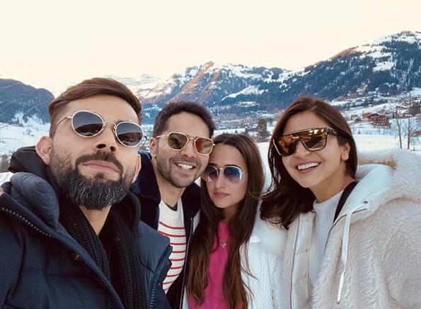 Varun Dhawan and Natasha Dalal with Virat Kohli and Anushka Sharma