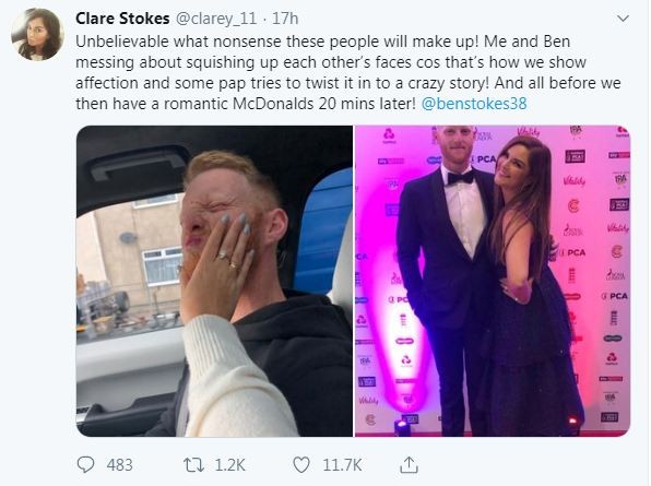 Tweet by Clare Stokes Ben Stokes wife