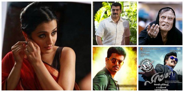 A collage of Trisha, Ajith, Vijay, Vikram and Rajinikanth. What Makes Ajith, Vijay, Vikram, Rajinikanth, Stars? Trisha Explains